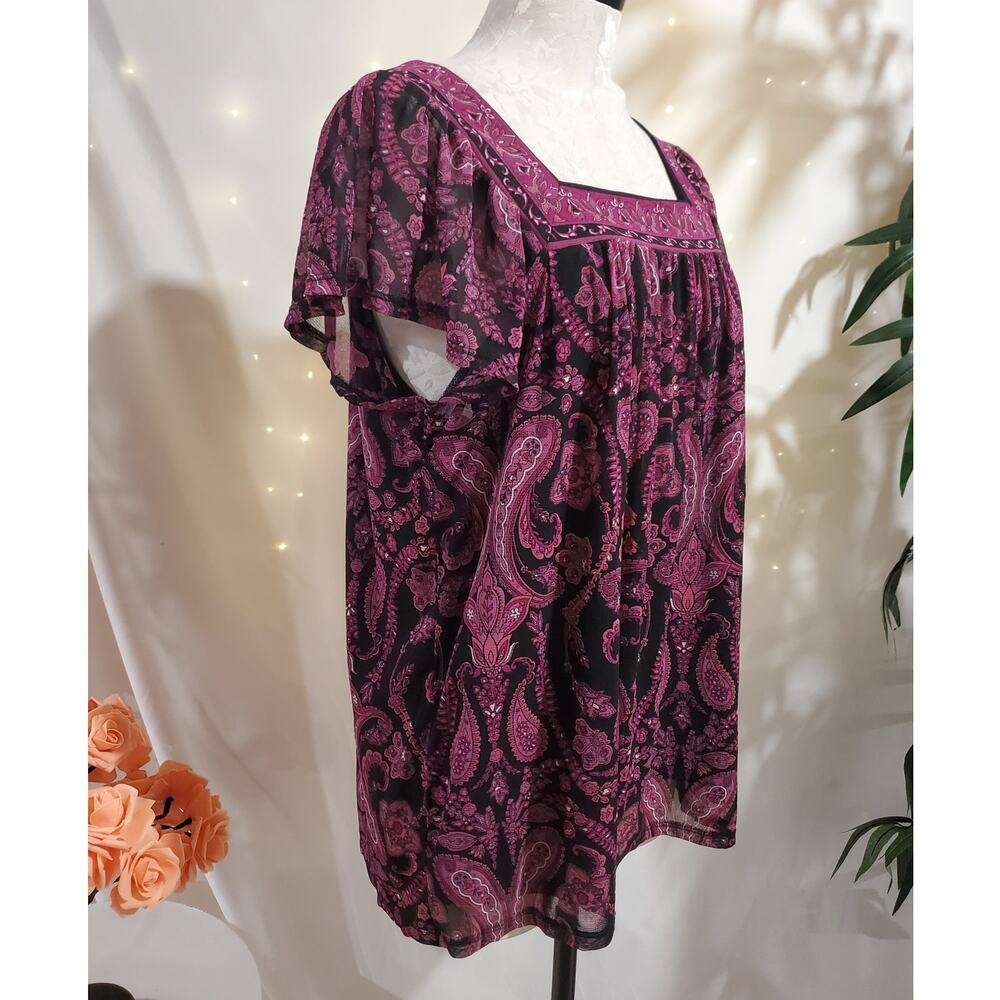 Vtg Y2K Apt 9 Sheer Mesh Paisley Square Neck Top Sz XL Fairy Grunge Boho Whimsy - Picture 4 of 11